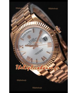 Réplique de montre Rolex Day Date Japonaise - Boîtier en or rose et cadran en acier 40MM