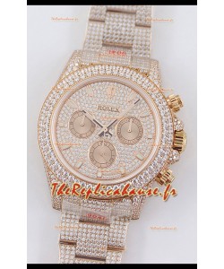 Rolex Cosmograph Daytona Or Rose ICED OUT Mouvement Cal.4130 - Montre Acier 904L