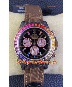 Rolex Daytona DiW Edition Carbone Lunette Arc-en-ciel - Boîtier Carbone Forgé Bracelet Kaki Réplique 1:1 