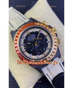 Rolex Daytona DiW Edition Carbone Lunette Arc-en-ciel - Boîtier Carbone forgé Bracelet Beige Réplique 1:1 
