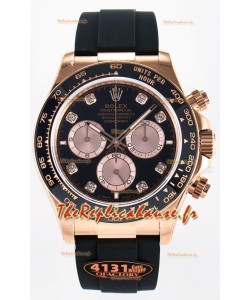 Rolex Cosmograph Daytona M126515 Or Rose Cadran Noir Diamants Montre Mouvement original Cal.4131 