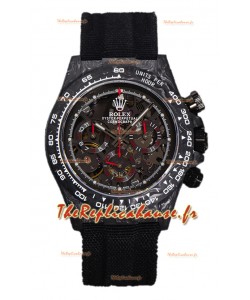 Rolex Daytona DiW Skeleton Carbon Edition - Boîtier en carbone forgé - Bracelet noir Réplique 1:1 