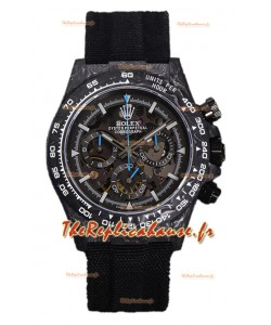Rolex Daytona DiW Skeleton Carbon Edition Montre Boîtier en carbone forgé Bracelet noir Réplique 1:1