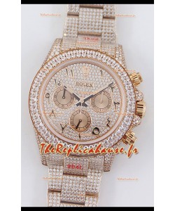 Rolex Cosmograph Daytona Or Rose ICED OUT Mouvement Cal.4130 - Montre Acier 904L