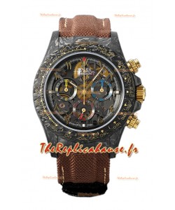 Montre Rolex Daytona DiW Skeleton Carbon Edition - Boîtier en carbone forgé Bracelet marron Réplique 1:1 