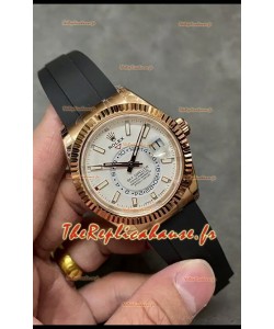 Rolex Sky-Dweller REF# M326235 Montre en or rose à cadran blanc avec boîtier en acier 904L Réplique 1:1 