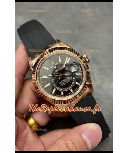 Rolex Sky-Dweller REF# M336235 Montre en or rose à cadran noir avec boîtier en acier 904L Réplique 1:1 
