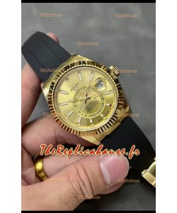 Rolex Sky-Dweller REF# M336235 Montre en or jaune à cadran doré avec boîtier en acier 904L Réplique 1:1 
