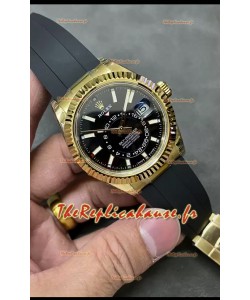 Rolex Sky-Dweller REF# M336235 Montre en or jaune à cadran noir avec boîtier en acier 904L Réplique 1:1