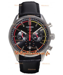Tag Heuer Carrera Chronograph 42 Swiss Quartz Réplique Montre Cadran noir Bracelet cuir