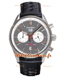 Tag Heuer Carrera Chronograph 43 Swiss Quartz Réplique Montre Cadran gris Bracelet cuir