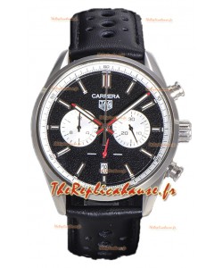Tag Heuer Carrera Chronograph 43 Swiss Quartz Réplique Montre Cadran Noir Bracelet Cuir 