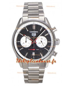 Tag Heuer Carrera Chronograph 43 Swiss Quartz Réplique Montre Cadran Noir Bracelet Acier