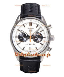 Tag Heuer Carrera Chronograph 43 Swiss Quartz Réplique Montre Cadran Blanc Bracelet Cuir