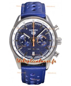 Tag Heuer Carrera Chronograph 43 Swiss Quartz Réplique Montre Cadran Bleu Bracelet Cuir