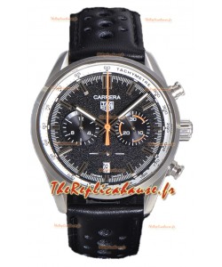 Tag Heuer Carrera Chronograph 43 Swiss Quartz Réplique Montre Cadran Noir Bracelet Cuir