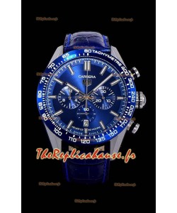 Montre Tag Heuer Carrera Swiss Mouvement à Quartz - Montre réplique Cadran bleu - Bracelet cuir bleu