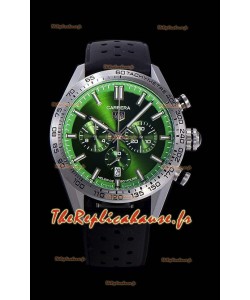Montre Tag Heuer Carrera Swiss Mouvement à Quartz - Réplique de montre avec cadran vert - Bracelet en caoutchouc noir