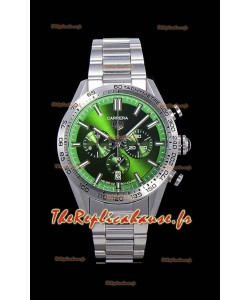 Montre Tag Heuer Carrera Swiss Mouvement à Quartz - Réplique de montre à cadran vert - Bracelet en acier inoxydable