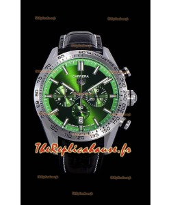 Montre Tag Heuer Carrera Mouvement Suisse à Quartz Réplique de Montre avec cadran vert - Bracelet en cuir noir