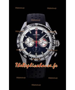 Montre Tag Heuer Carrera Swiss Mouvement Quartz Montre Réplique en cadran noir - bracelet en caoutchouc noir