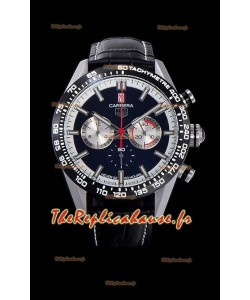 Montre Tag Heuer Carrera Swiss Mouvement Quartz Montre réplique avec cadran noir - bracelet en cuir noir