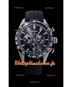 Montre Tag Heuer Carrera Swiss Mouvement à Quartz - Réplique de montre à cadran noir - Bracelet en caoutchouc noir
