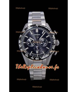 Montre Tag Heuer Carrera Swiss Mouvement à Quartz - Réplique de montre avec cadran noir - Bracelet en acier inoxydable