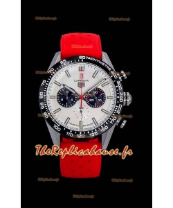 Montre Tag Heuer Carrera Swiss Mouvement à Quartz - Cadran Blanc - Bracelet Caoutchouc Rouge