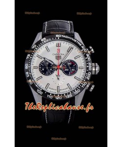 Montre Tag Heuer Carrera Swiss Mouvement à Quartz - Cadran blanc - Bracelet en cuir noir