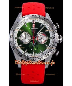 Montre Tag Heuer Carrera Swiss Mouvement à Quartz Réplique de Montre avec cadran vert - Bracelet en caoutchouc rouge