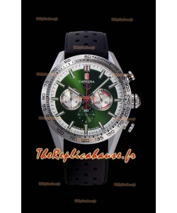 Montre Tag Heuer Carrera Swiss Mouvement à Quartz - Réplique de montre avec cadran vert - Bracelet en caoutchouc noir