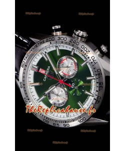 Montre Tag Heuer Carrera Swiss Mouvement à Quartz Réplique montre en cadran vert - Bracelet en cuir noir