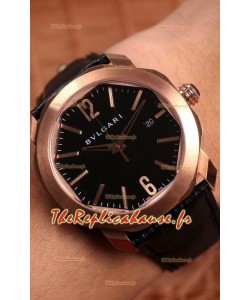 Montre Bvlgari Octo Roma Edition Réplique 1:1 Miroir en or rose - cadran noir 