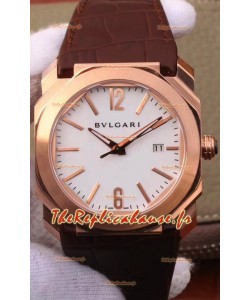 Montre Bvlgari Octo Roma Edition 1:1 Réplique miroir en or rose - cadran blanc 