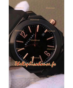 Montre Bvlgari Octo Roma Edition 1:1 Réplique Miroir en Acier 904L avec revêtement PVD - Cadran Bleu Acier - Bracelet Cuir