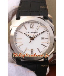 Montre Bvlgari Octo Roma Edition réplique 1:1 dans un boîtier en acier 904L - Cadran blanc - Bracelet en cuir