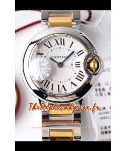 Ballon De Cartier Quartz Suisse 1:1 Miroir 28MM en Boîtier 2 Tones Cadran Blanc 