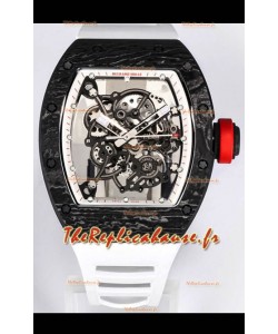 Réplique de Montre Richard Mille RM055 Carbone Noir Miroir 1:1 avec bracelet blanc