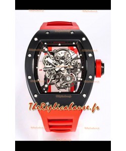 Richard Mille RM055 Réplique de Montre Miroir 1:1 avec boîtier en céramique noire et bracelet rouge