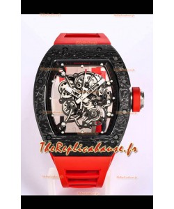 Réplique de Montre Richard Mille RM055 Boîtier Carbone Noir Miroir 1:1 avec bracelet rouge
