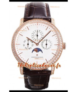 Vacheron Constantin Patrimony Quantième Perpétuel Or Rose Ultra-fin Cadran Blanc Réplique Suisse