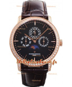 Vacheron Constantin Patrimony Quantième Perpétuel Or Rose Ultra Fin Cadran Noir Réplique Suisse