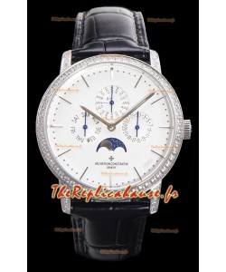 Vacheron Constantin Patrimony Quantième Perpétuel Or Blanc Ultra Plat Cadran Blanc Réplique Suisse