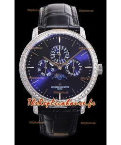 Vacheron Constantin Patrimony Quantième Perpétuel Or Blanc Ultra Fin Cadran Bleu Réplique Suisse