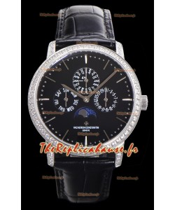 Vacheron Constantin Patrimony Quantième Perpétuel Or Blanc Ultra Fin Cadran Noir Réplique Suisse